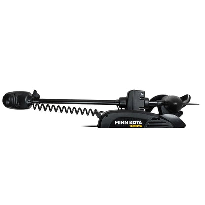 Minn Kota trolling motor on a white background stowed flat