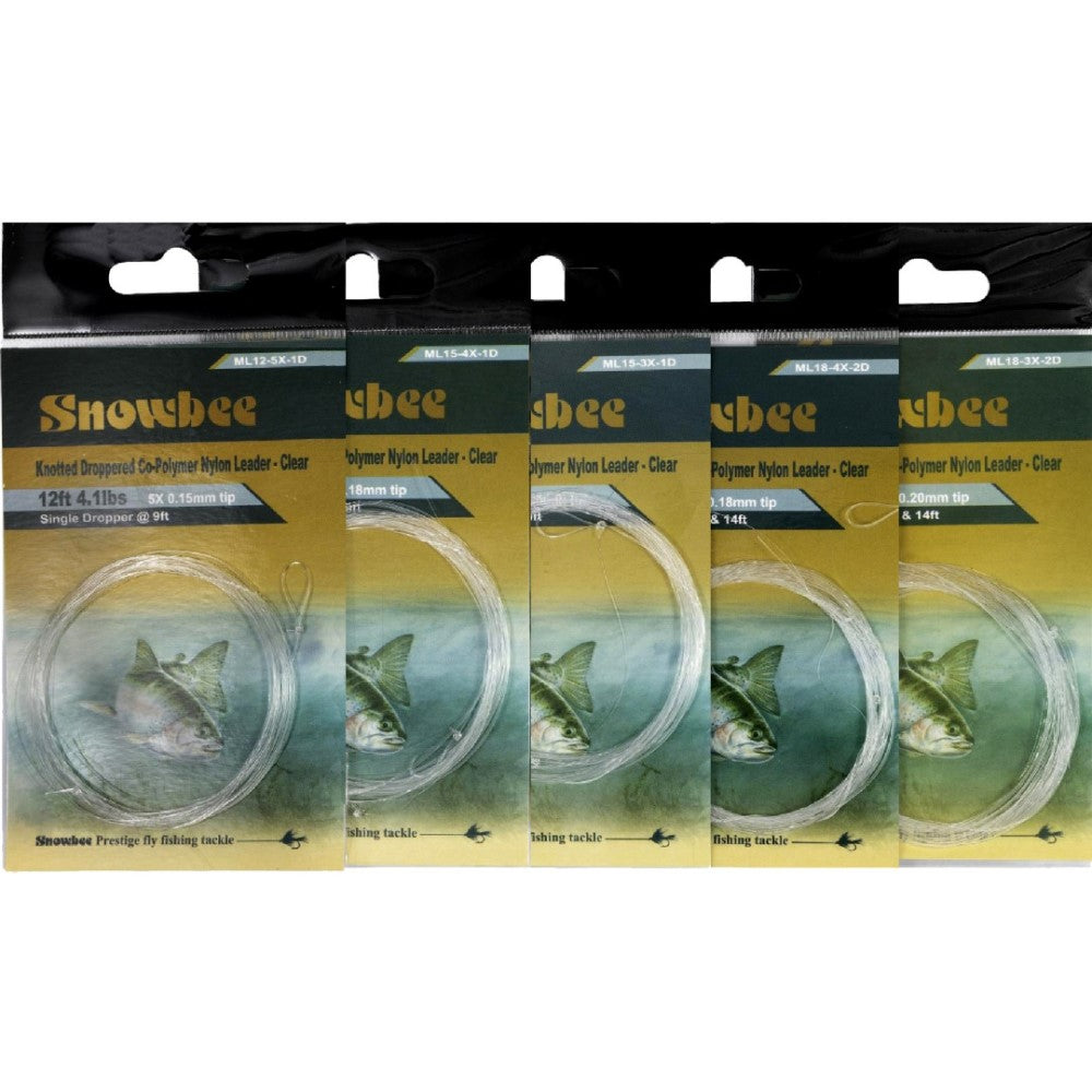 Snowbee Monofilament Knotted Leader 12ft 5X - 1 Dropper @ 9ft