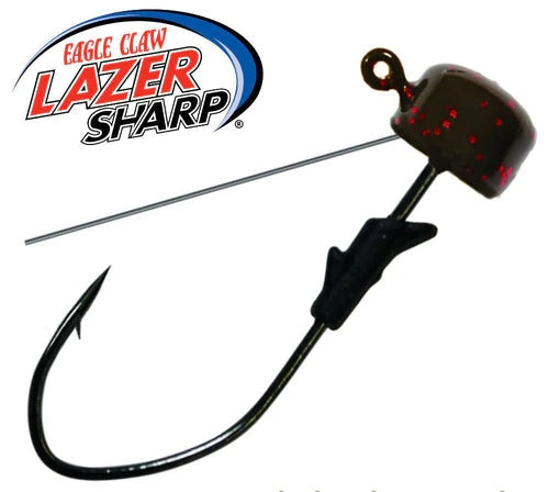Eagle Claw Lazer Sharp Pro V Finesse Weedless Ned Jig Heads - Green Pumpkin Red Flake
